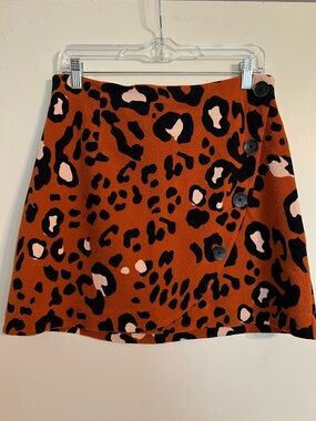 Anthropologie Rust Leopard Print Button-Front Mini Skirt